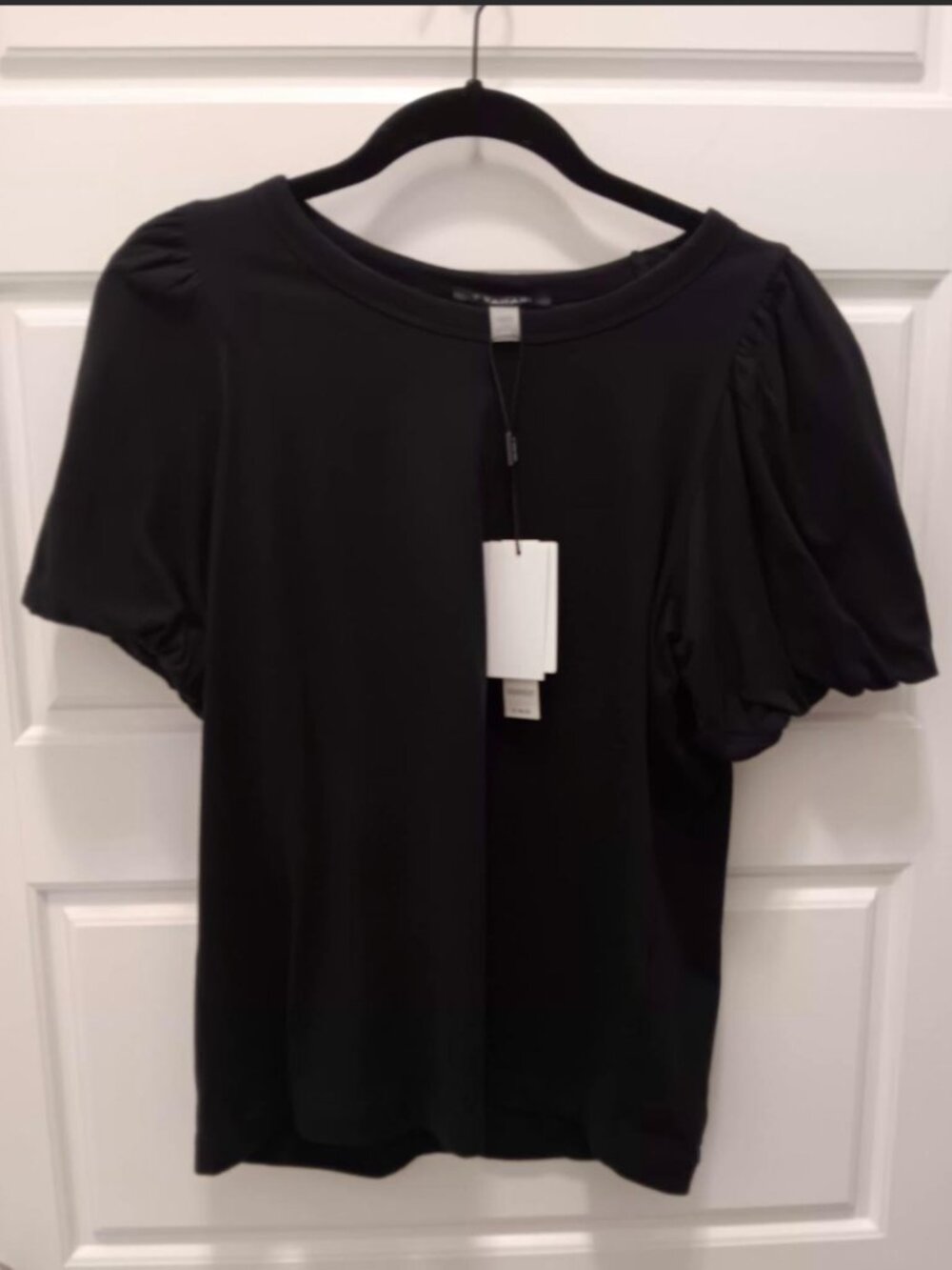 Tahari Puff Sleeve Tee, Black, XS, NWT
